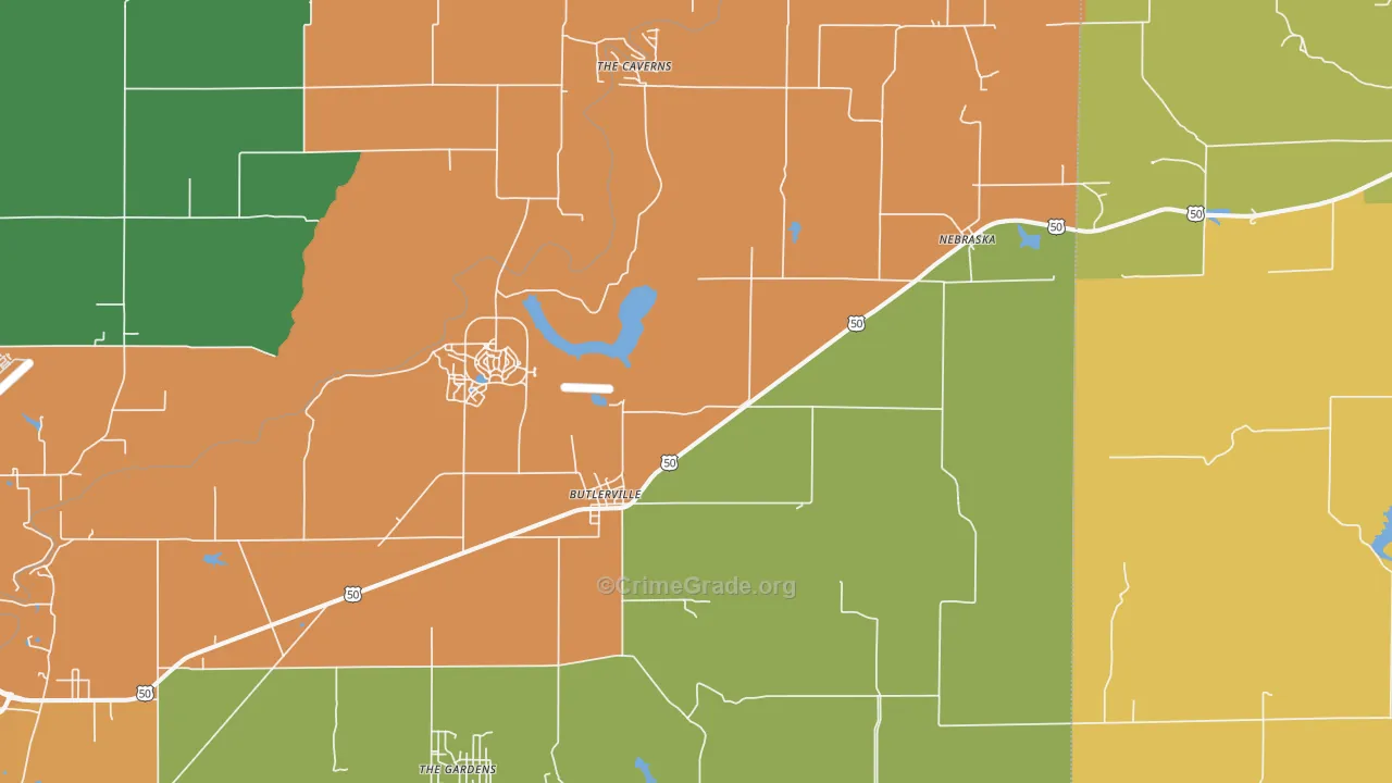 Butlerville, IN Map of Drug-Related Crime Rates