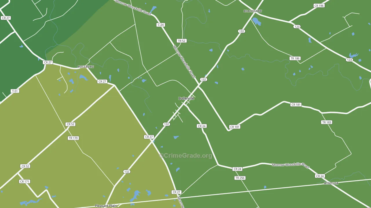 Butlerville, OH Map of Drug-Related Crime Rates