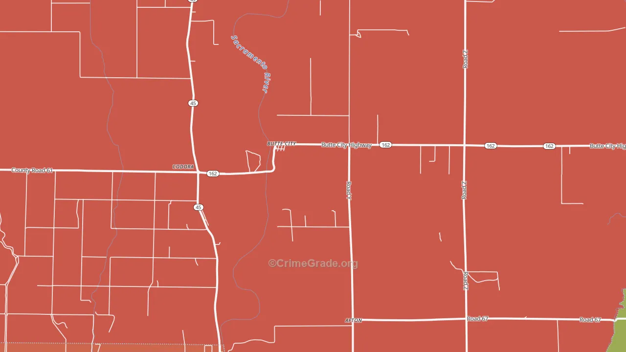 Butte City, CA Map of Drug-Related Crime Rates