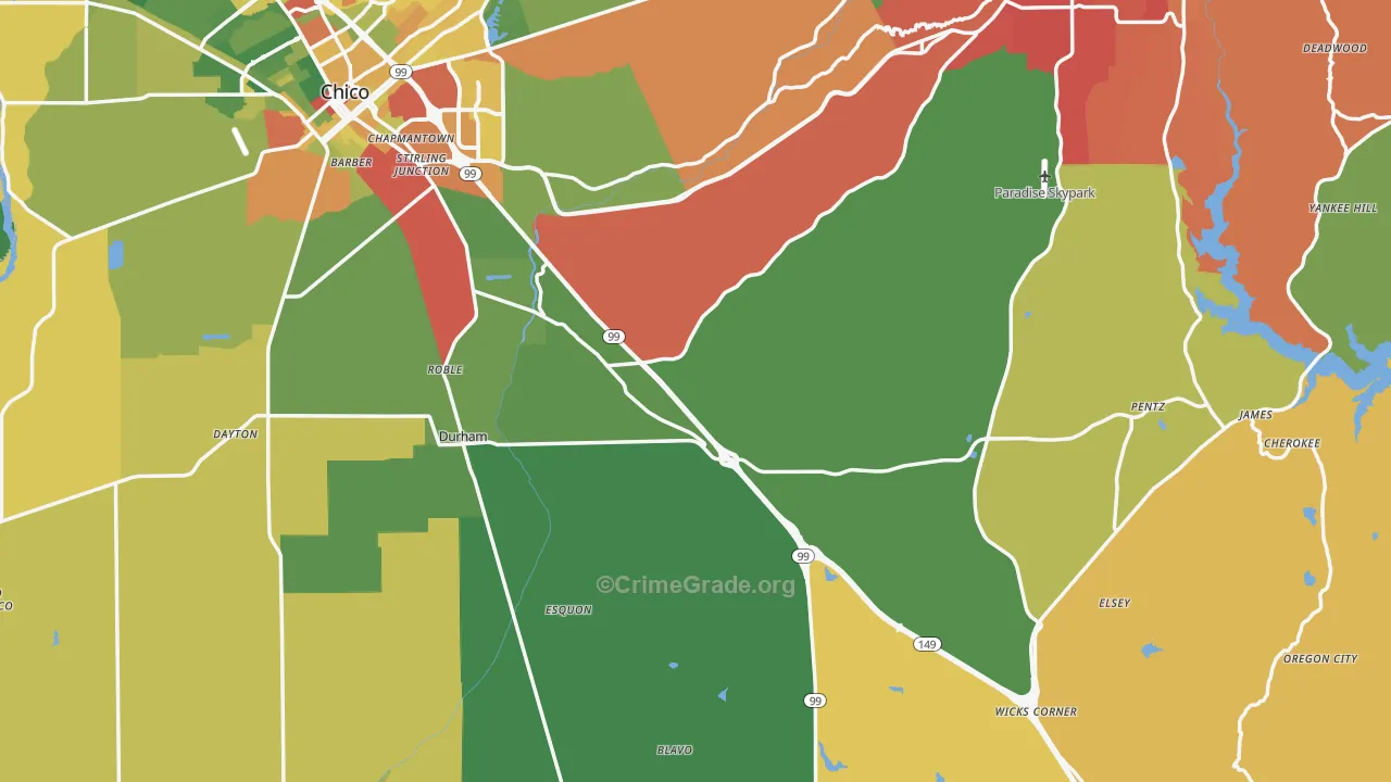Butte County, CA Map of Drug-Related Crime Rates