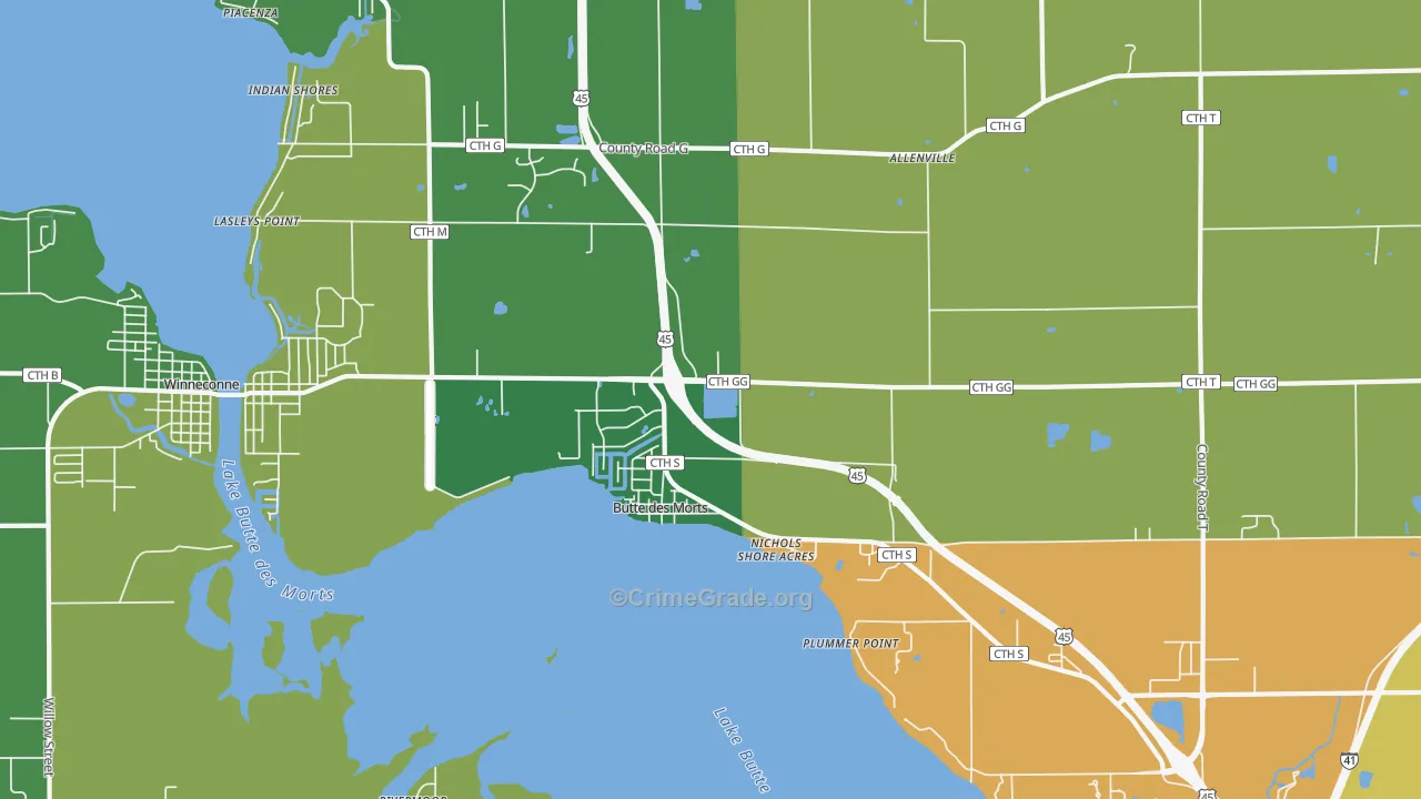 Butte Des Morts, WI Map of Drug-Related Crime Rates