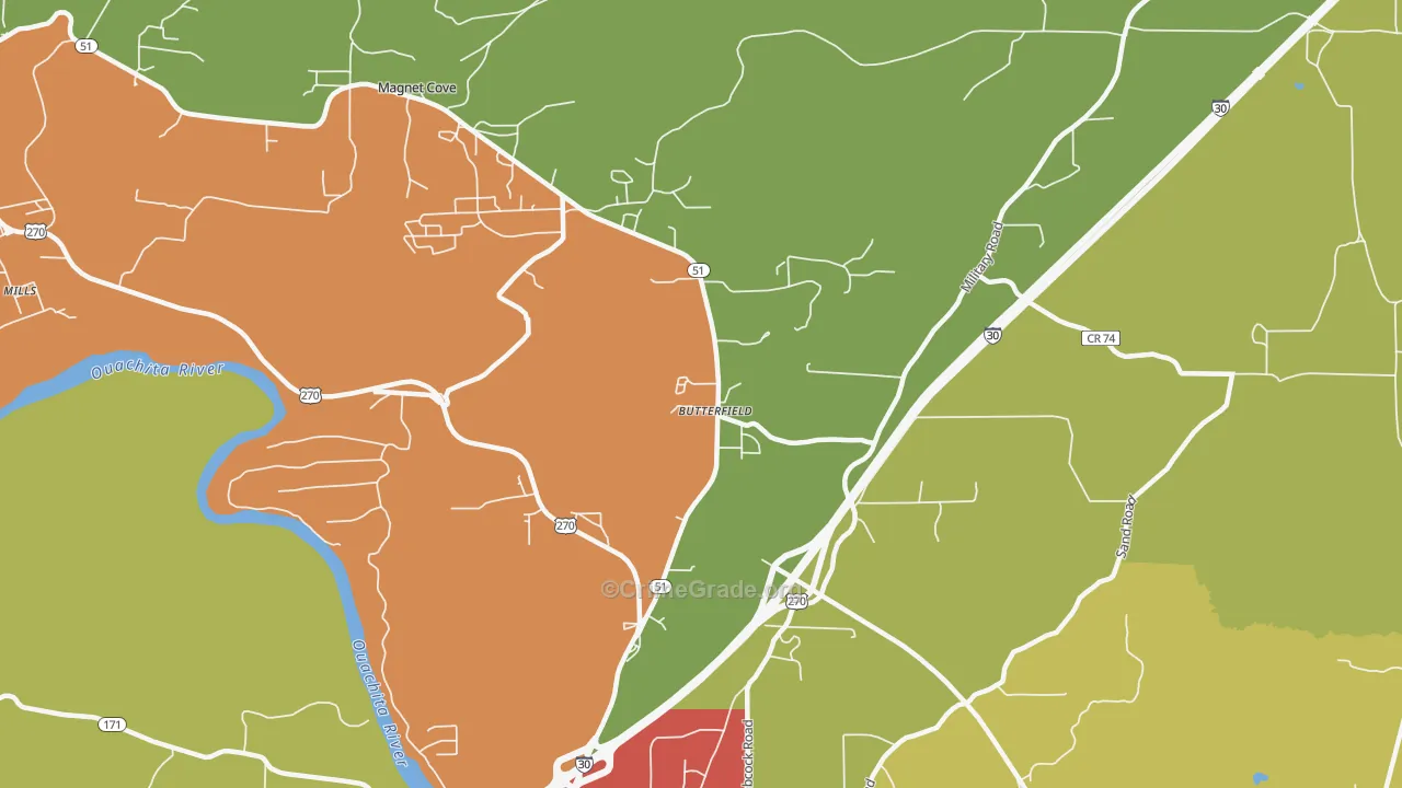 Butterfield, AR Map of Drug-Related Crime Rates