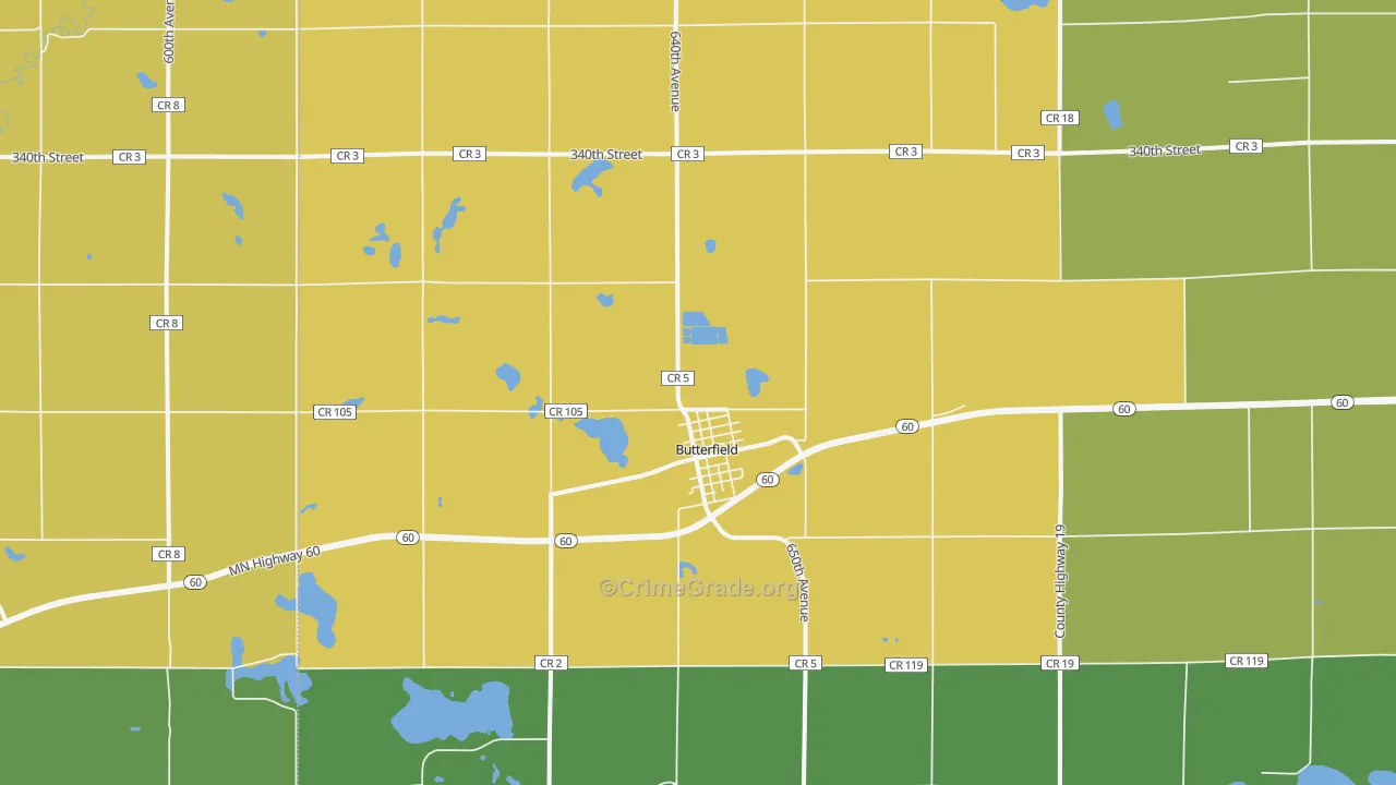 Butterfield, MN Map of Drug-Related Crime Rates