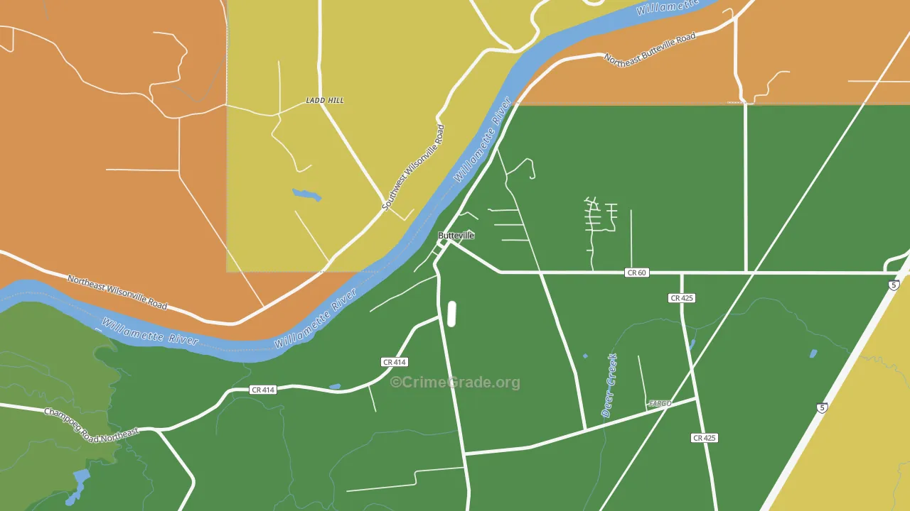 Butteville, OR Map of Drug-Related Crime Rates