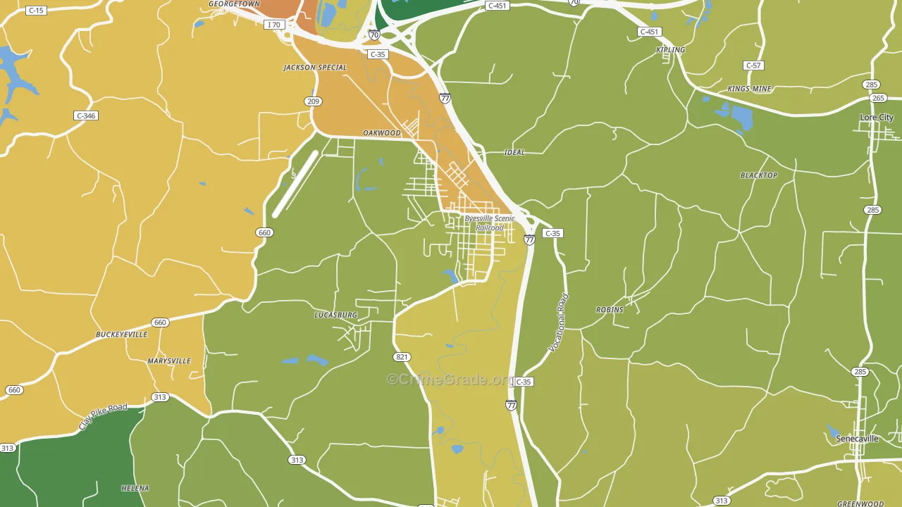 Byesville, OH Map of Drug-Related Crime Rates