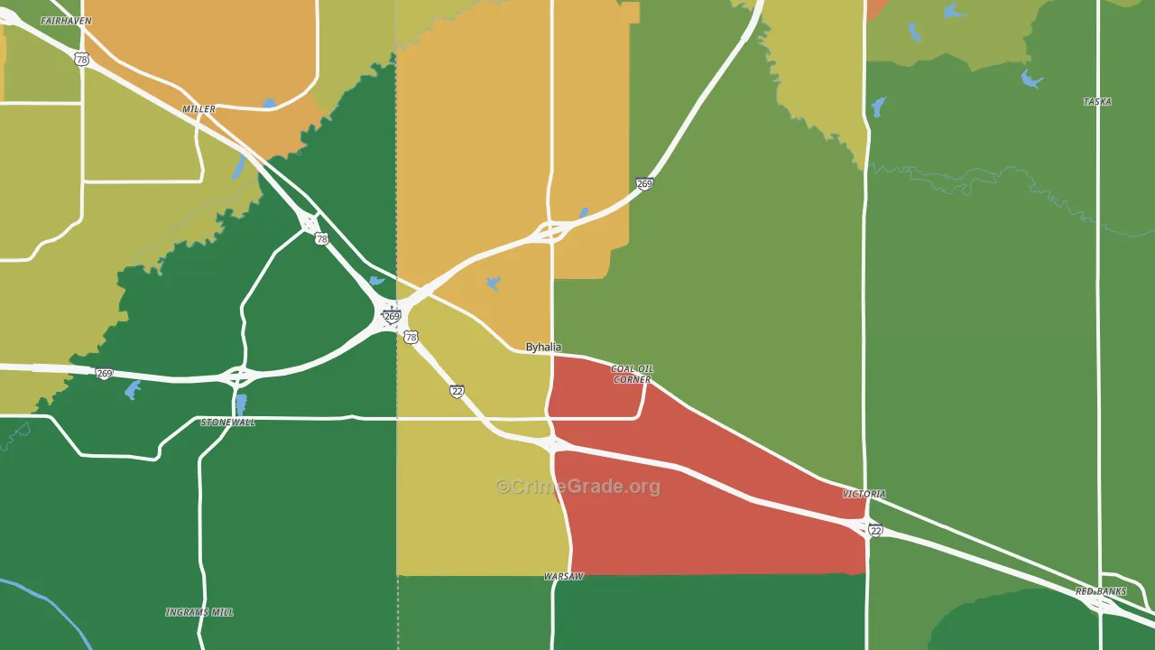 Byhalia, MS Map of Drug-Related Crime Rates