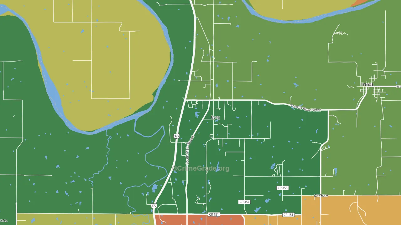 Byng, OK Map of Drug-Related Crime Rates