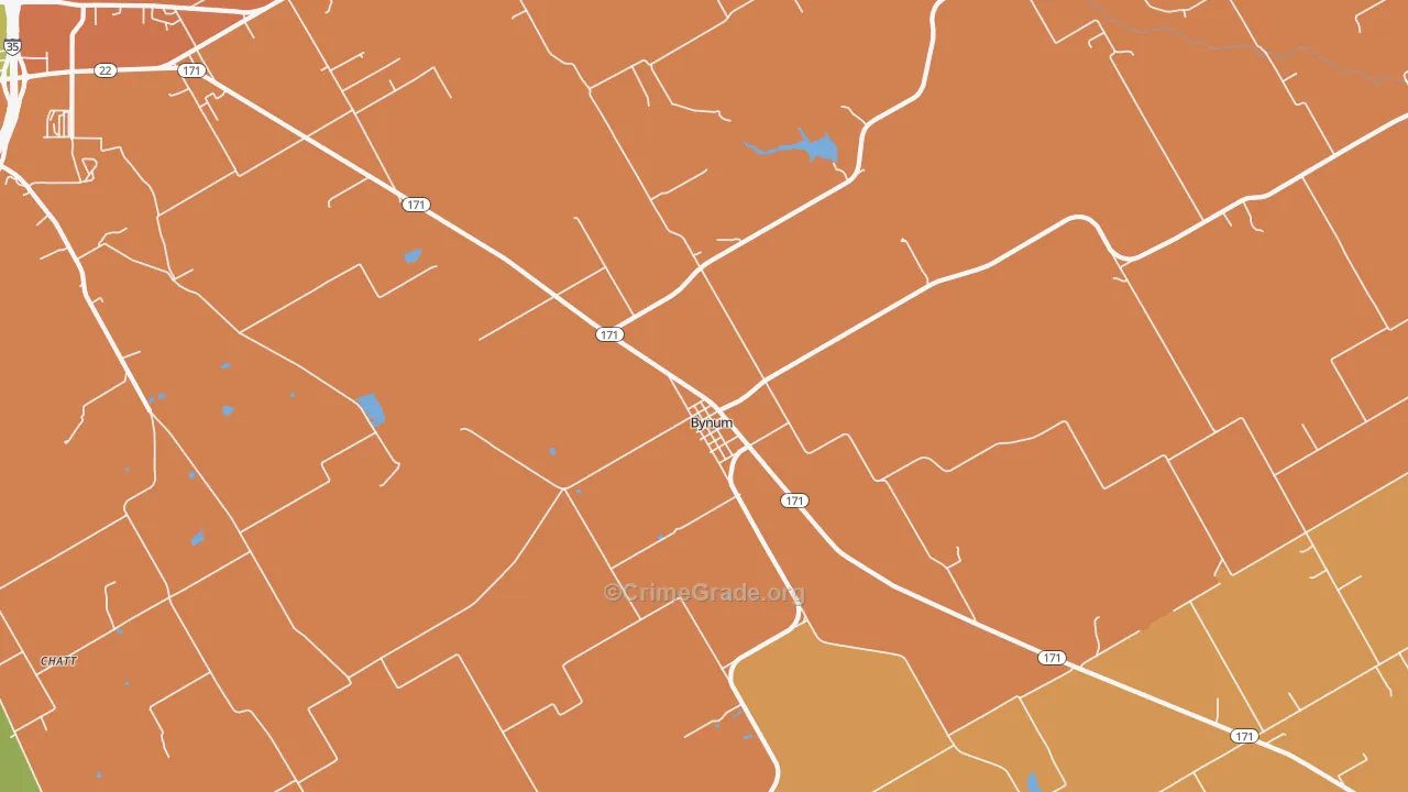 Bynum, TX Map of Drug-Related Crime Rates