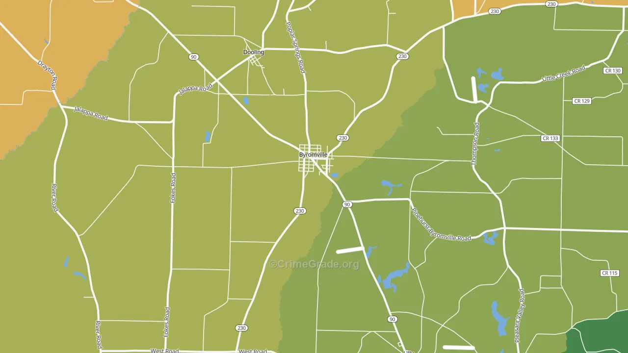 Byromville, GA Map of Drug-Related Crime Rates