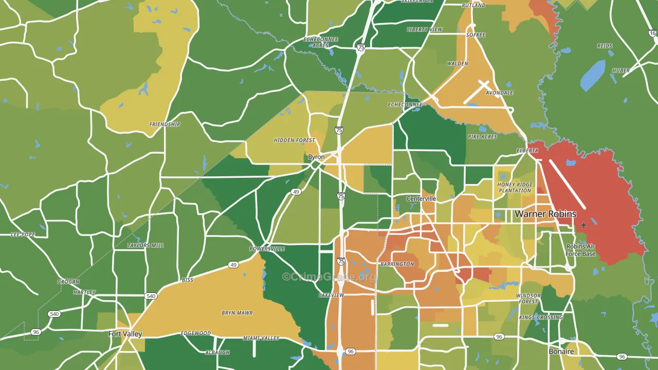 Byron, GA Map of Drug-Related Crime Rates