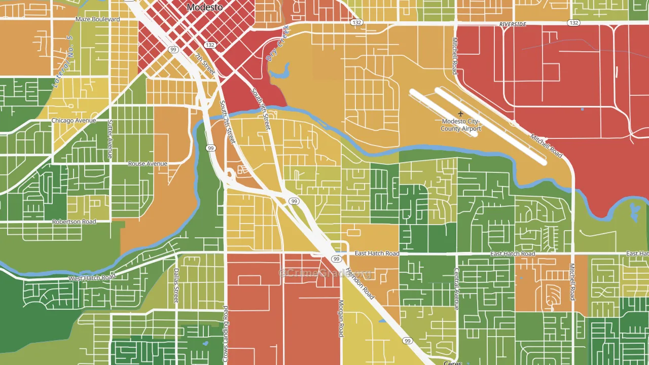 Bystrom, Modesto, CA Map of Drug-Related Crime Rates