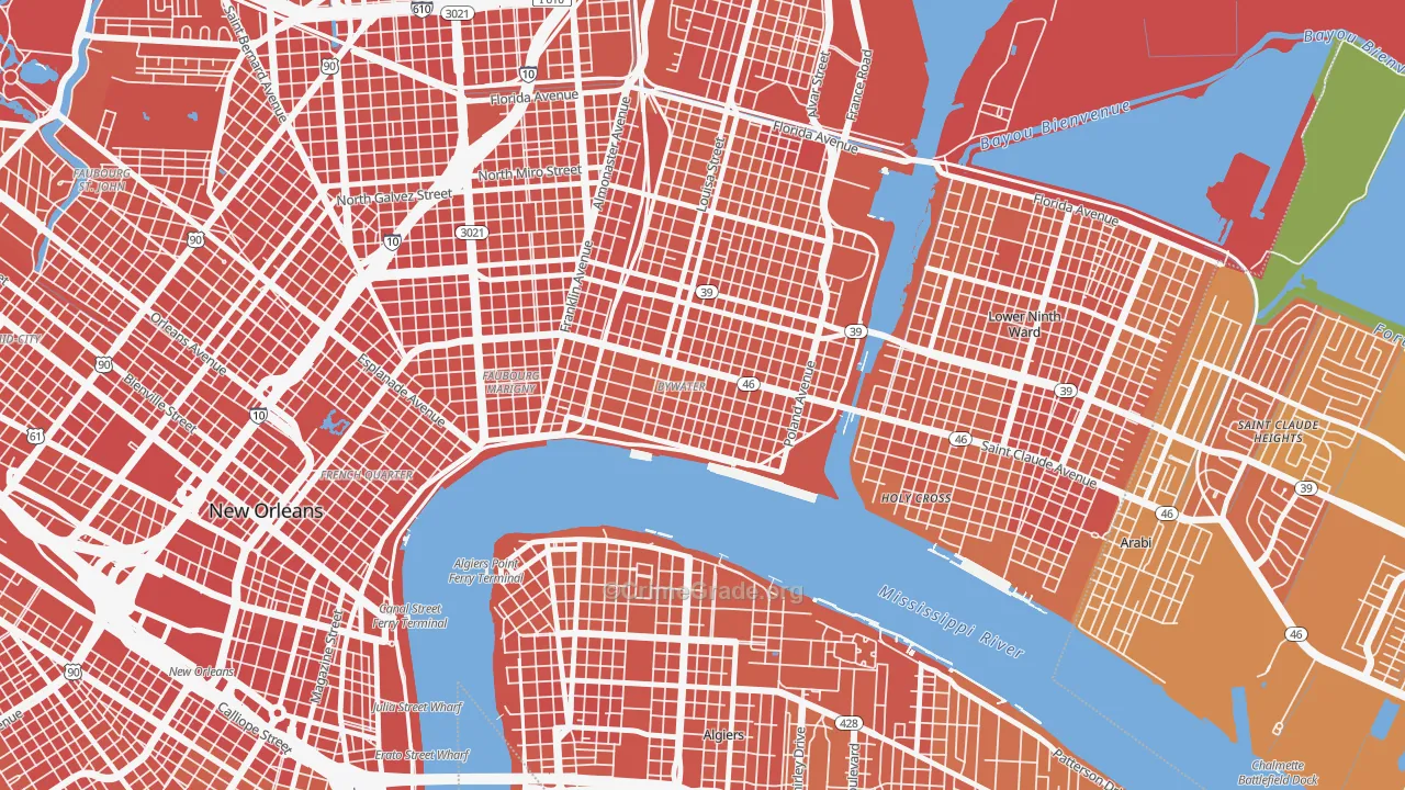 Bywater, New Orleans, LA Map of Drug-Related Crime Rates