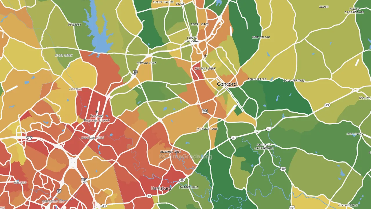 Cabarrus County, NC Map of Drug-Related Crime Rates