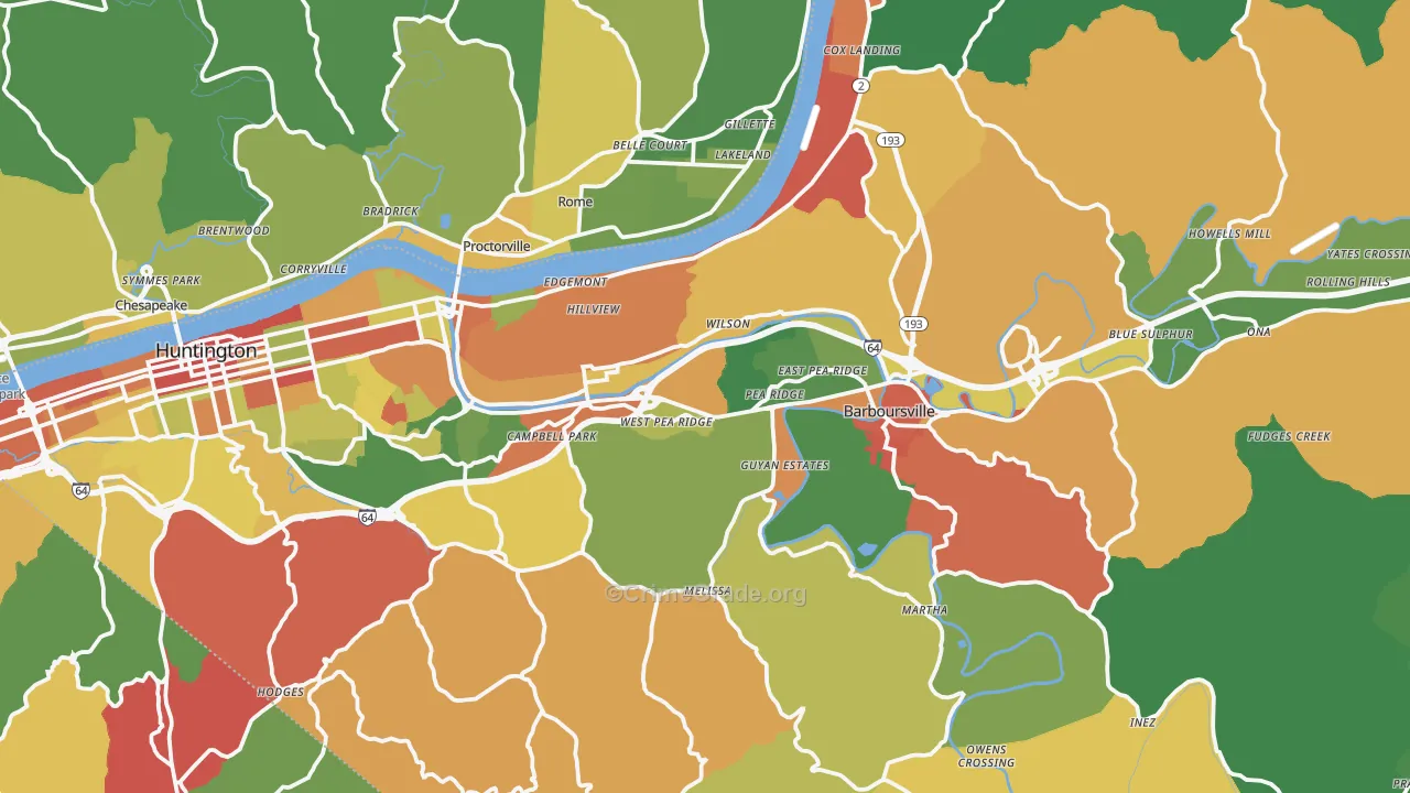 Cabell County, WV Map of Drug-Related Crime Rates