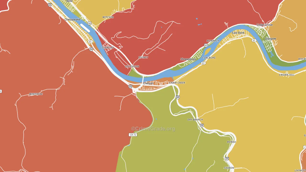 Cabin Creek, WV Map of Drug-Related Crime Rates