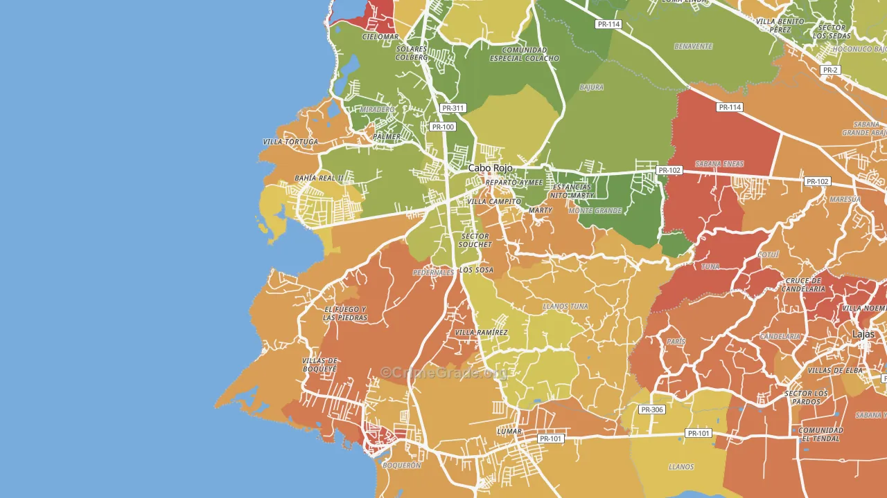 Cabo Rojo Municipio, PR Map of Drug-Related Crime Rates