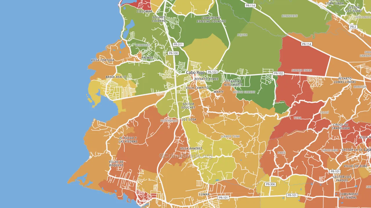 Cabo Rojo, PR Map of Drug-Related Crime Rates