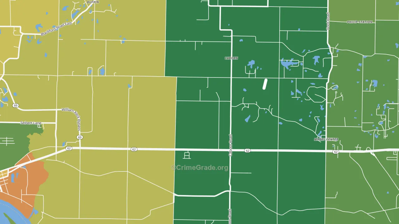 Caborn, IN Map of Drug-Related Crime Rates