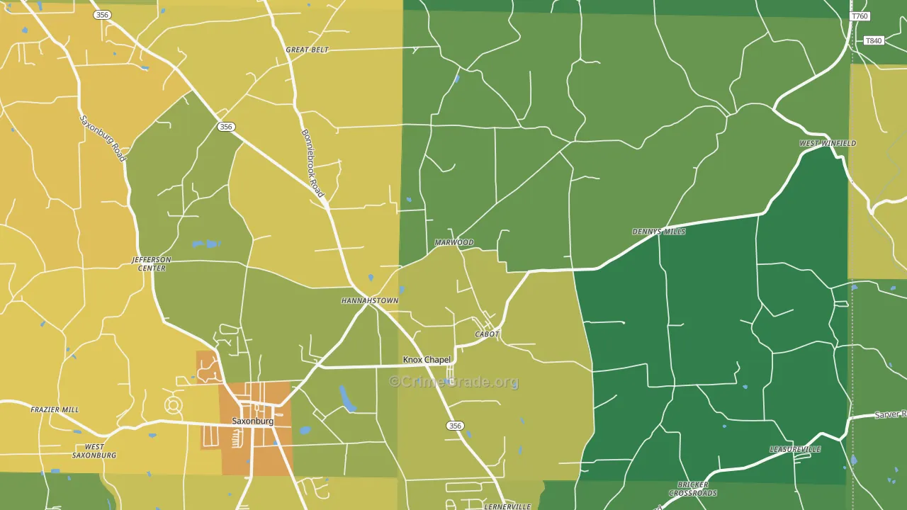 Cabot, PA Map of Drug-Related Crime Rates
