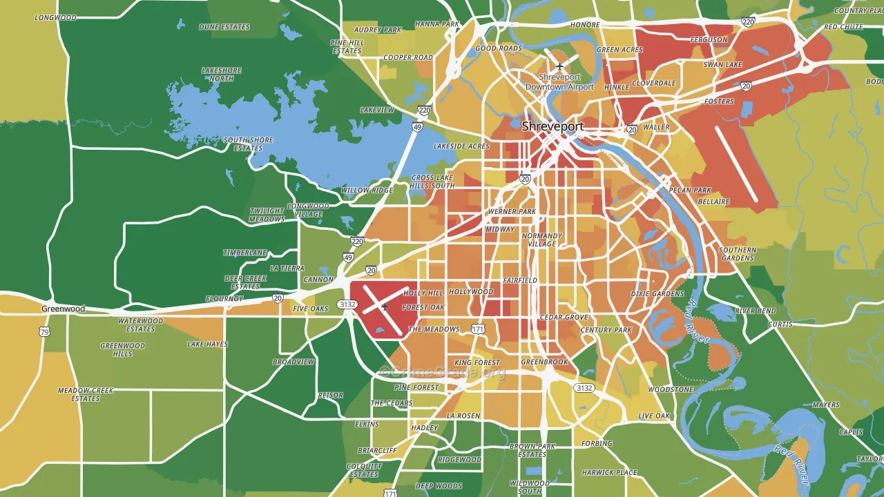 Caddo Parish, LA Map of Drug-Related Crime Rates