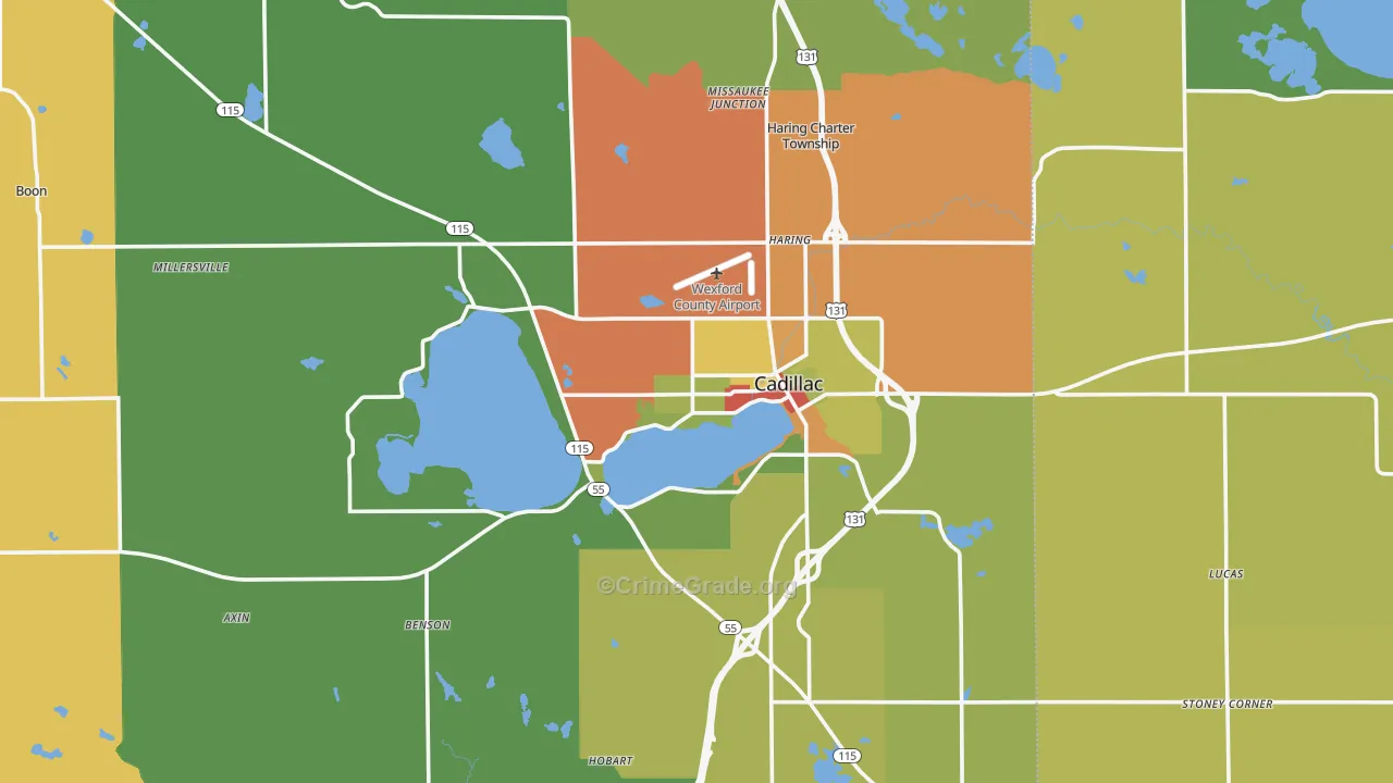 Cadillac, MI Map of Drug-Related Crime Rates