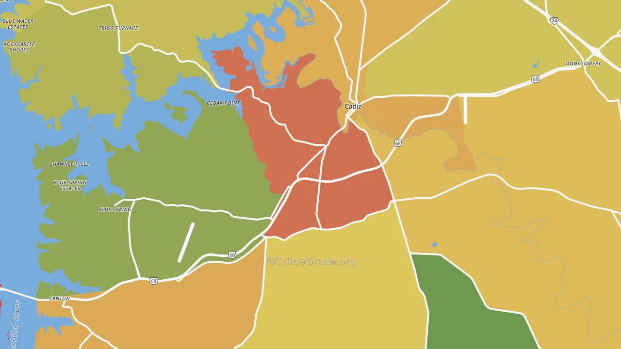 Cadiz, KY Map of Drug-Related Crime Rates