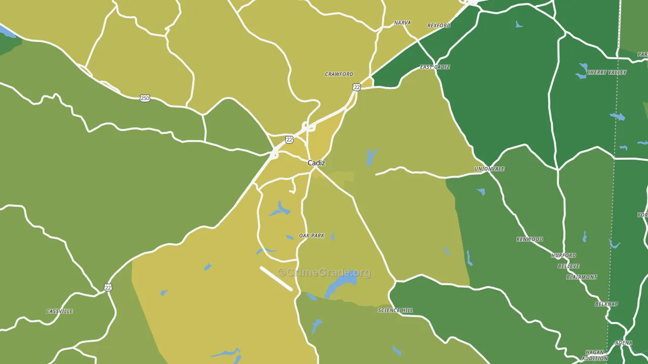 Cadiz, OH Map of Drug-Related Crime Rates