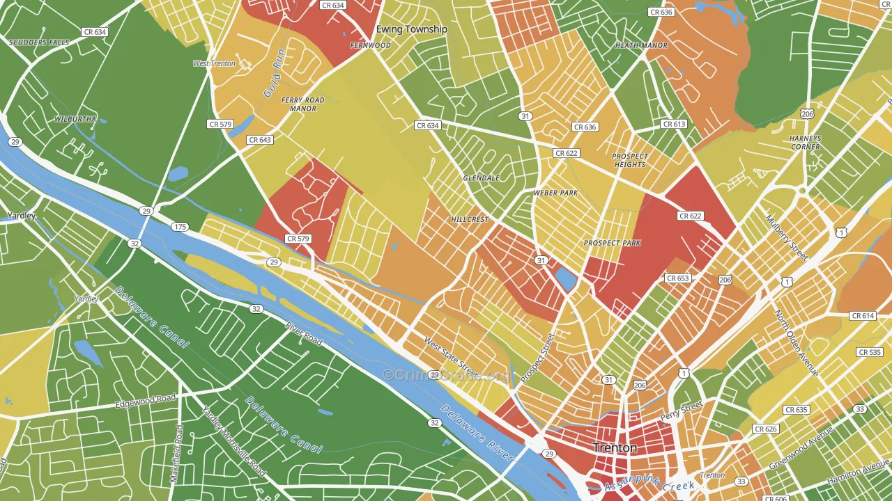 Cadwalader-Hillcrest, Trenton, NJ Map of Drug-Related Crime Rates