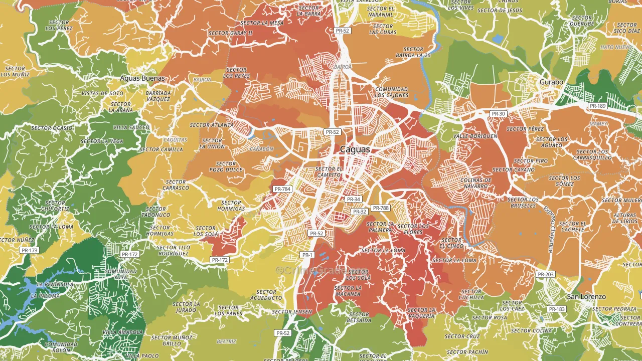 Caguas Municipio, PR Map of Drug-Related Crime Rates