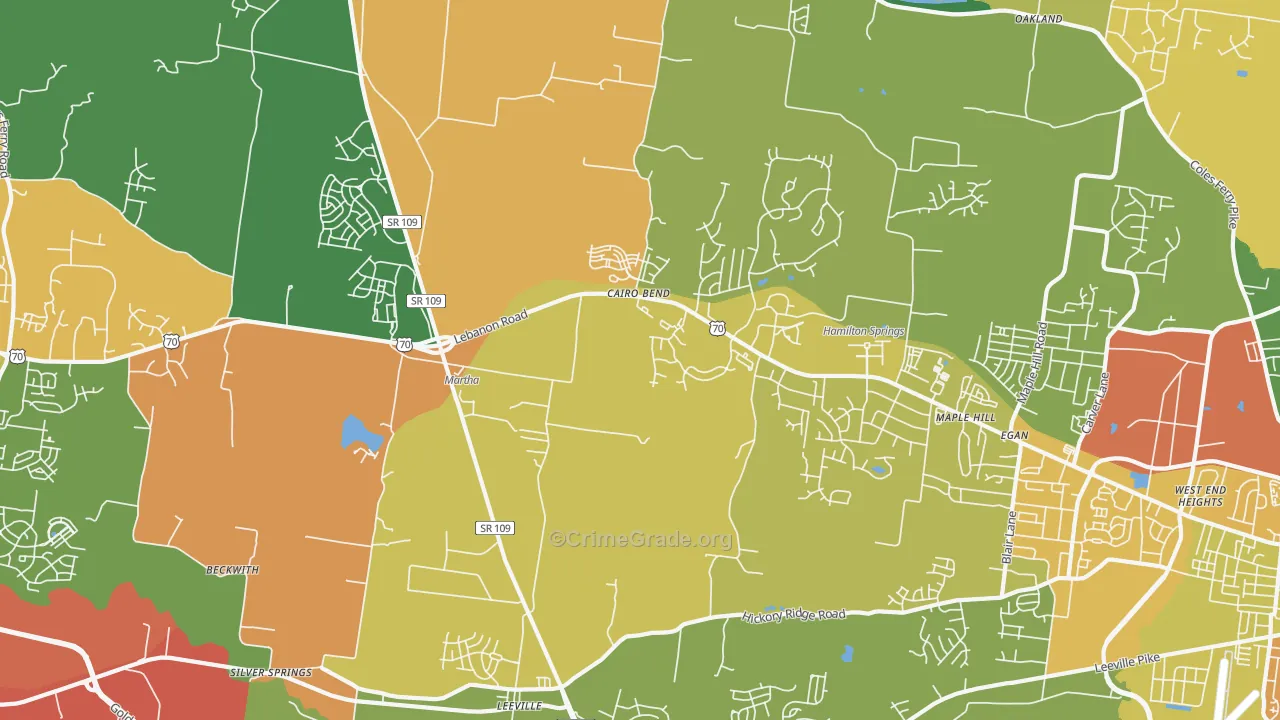 Cairo Bend, TN Map of Drug-Related Crime Rates
