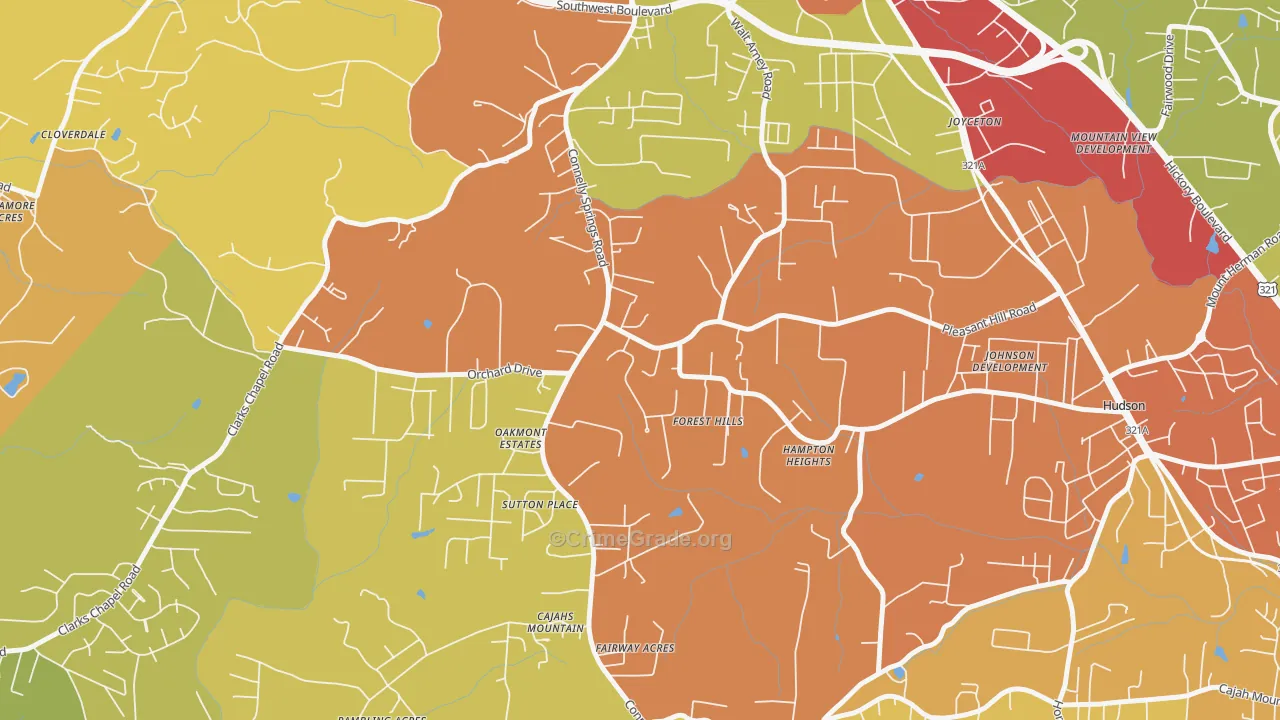 Cajahs Mountain, NC Map of Drug-Related Crime Rates