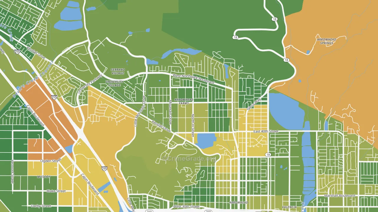 Cajon, San Bernardino, CA Map of Drug-Related Crime Rates