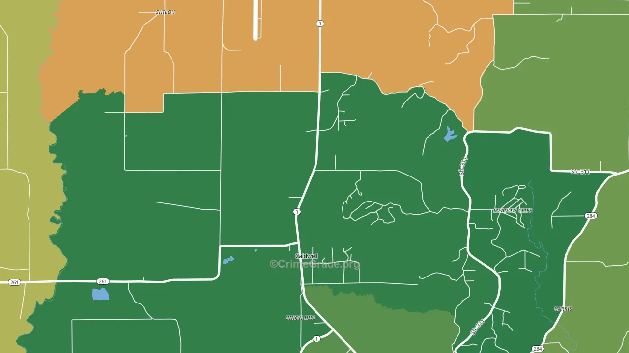 Caldwell, AR Map of Drug-Related Crime Rates