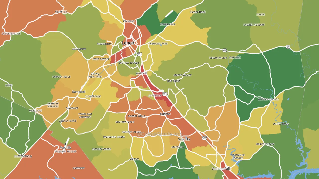 Caldwell County, NC Map of Drug-Related Crime Rates