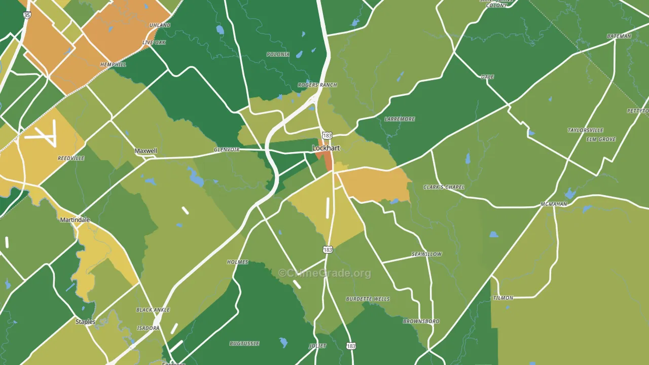 Caldwell County, TX Map of Drug-Related Crime Rates