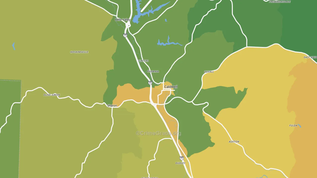 Caldwell, OH Map of Drug-Related Crime Rates