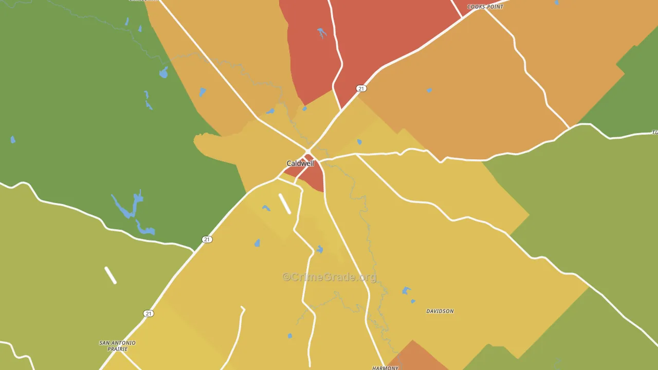 Caldwell, TX Map of Drug-Related Crime Rates