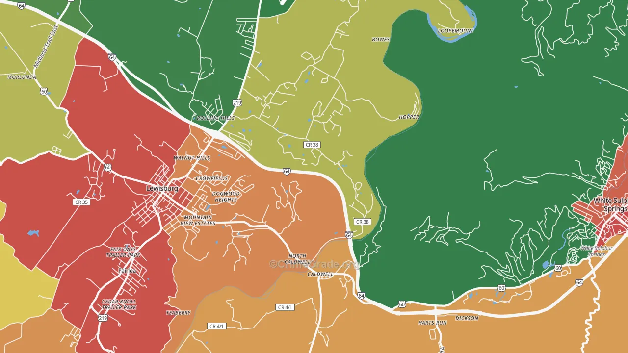 Caldwell, WV Map of Drug-Related Crime Rates