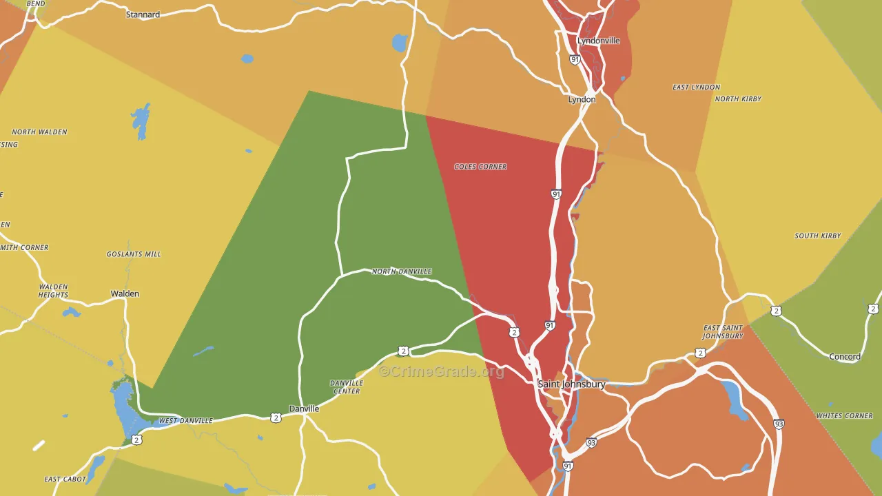 Caledonia County, VT Map of Drug-Related Crime Rates