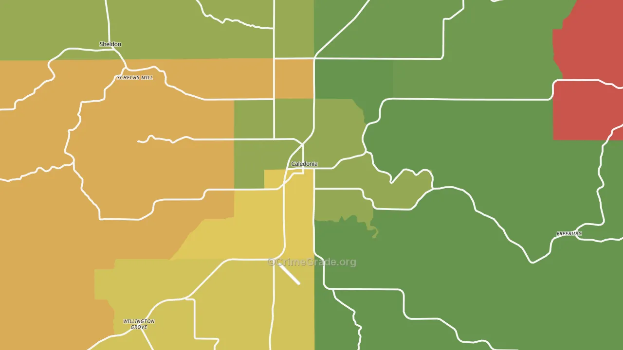 Caledonia, MN Map of Drug-Related Crime Rates