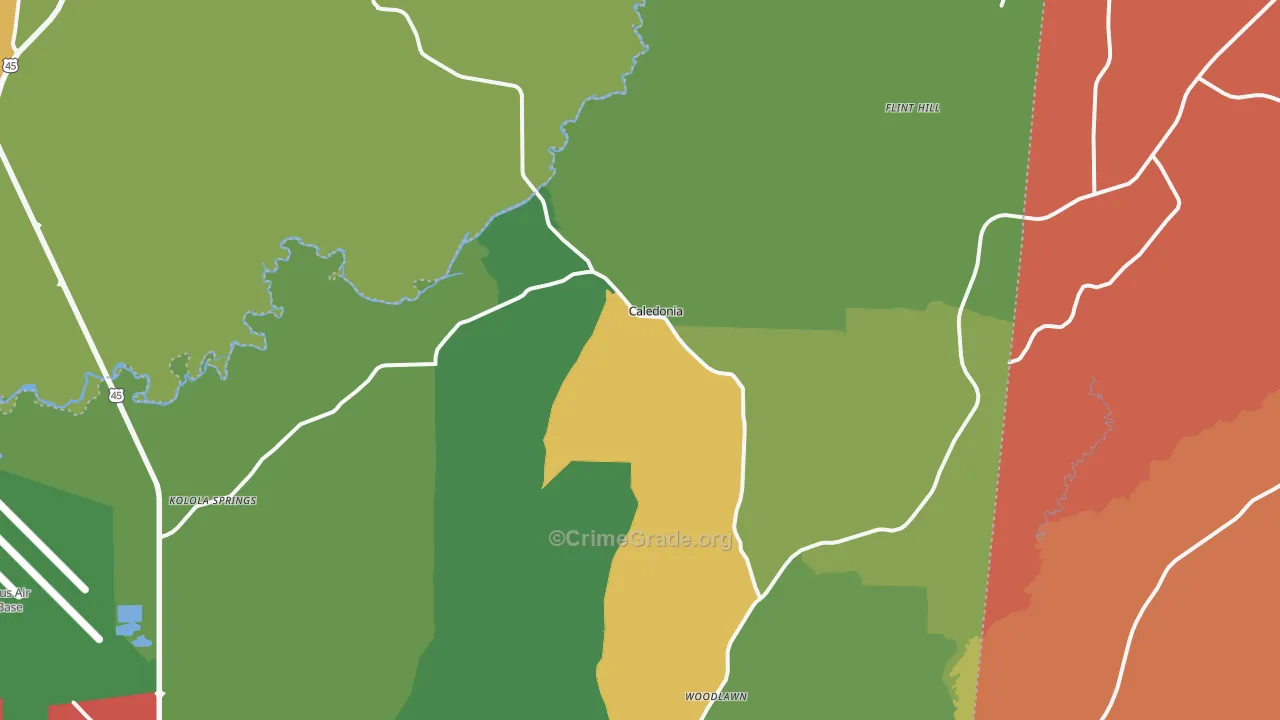 Caledonia, MS Map of Drug-Related Crime Rates