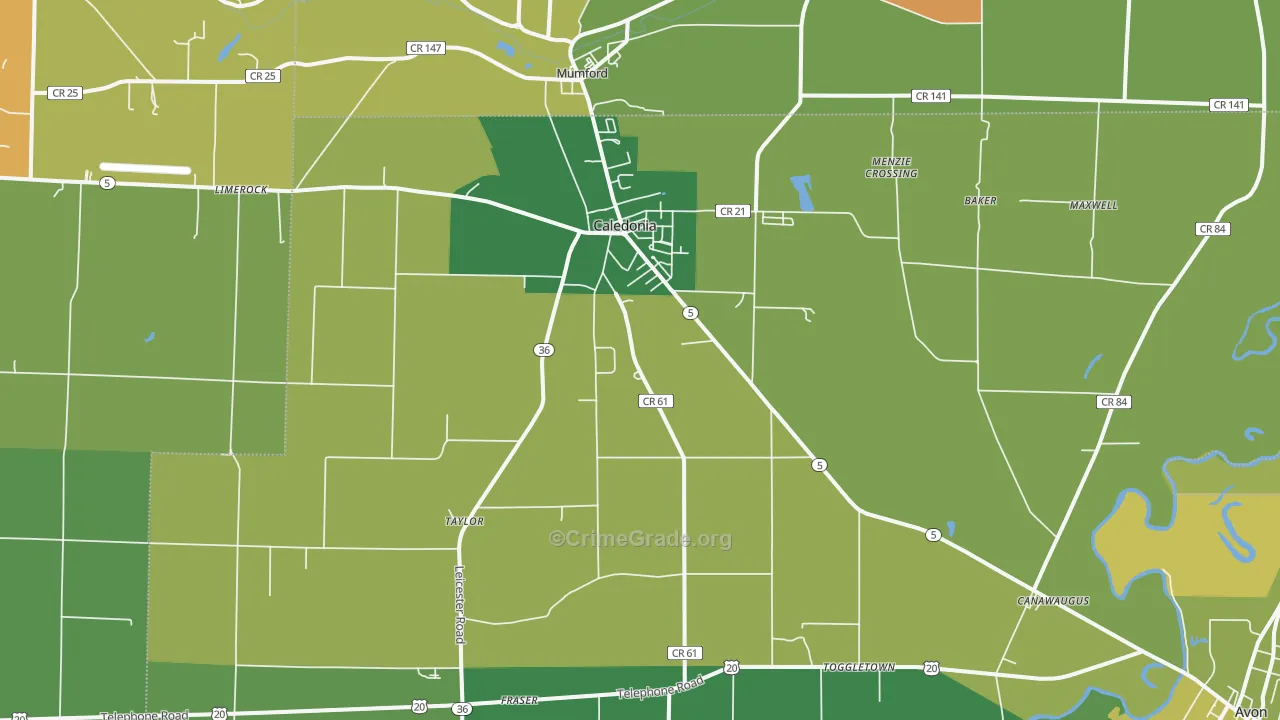 Caledonia, NY Map of Drug-Related Crime Rates