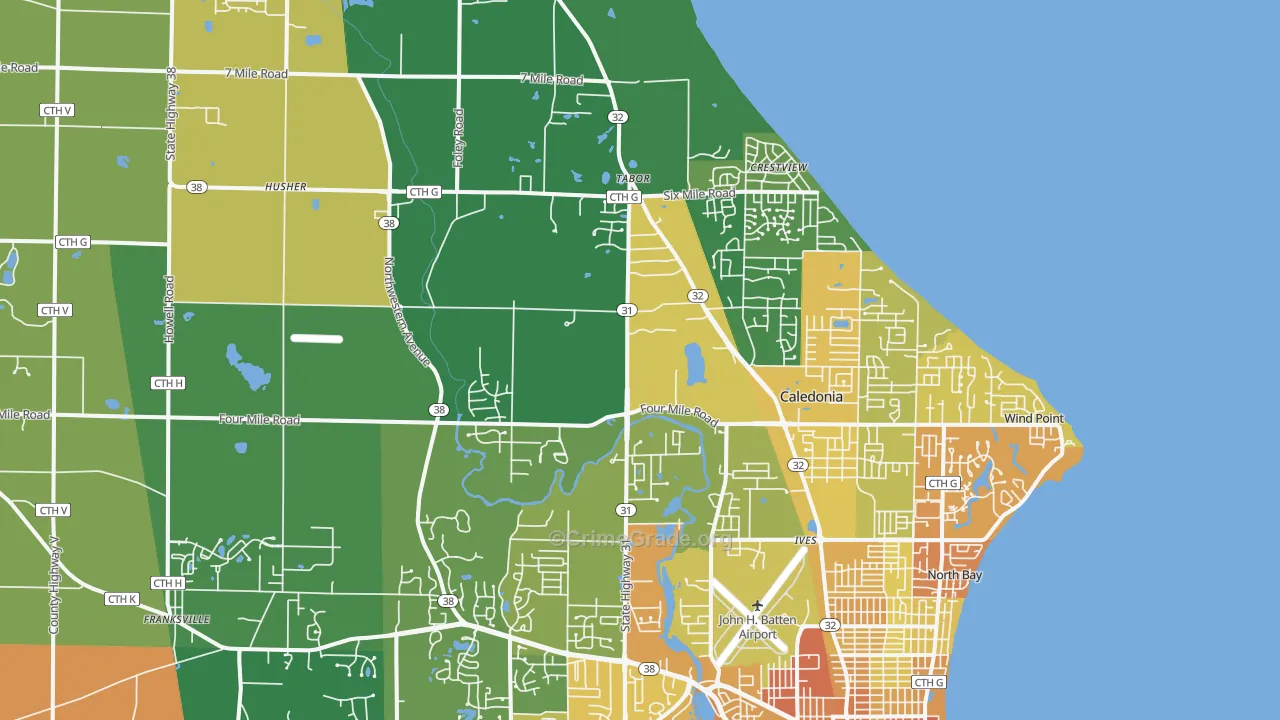 Caledonia, WI Map of Drug-Related Crime Rates