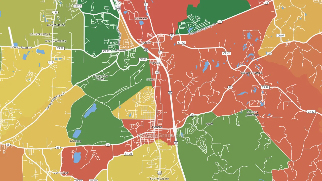 Calera, AL Map of Drug-Related Crime Rates