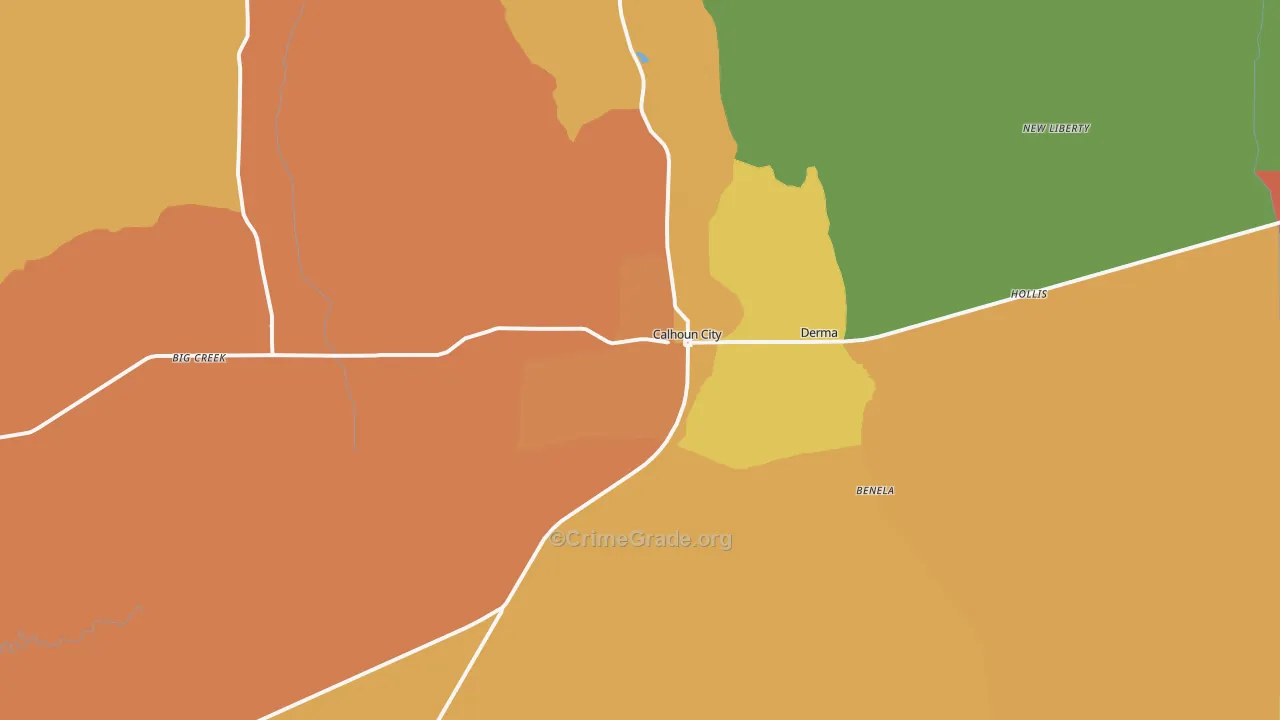 Calhoun City, MS Map of Drug-Related Crime Rates