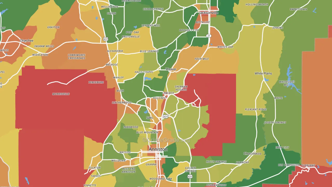 Calhoun County, AL Map of Drug-Related Crime Rates