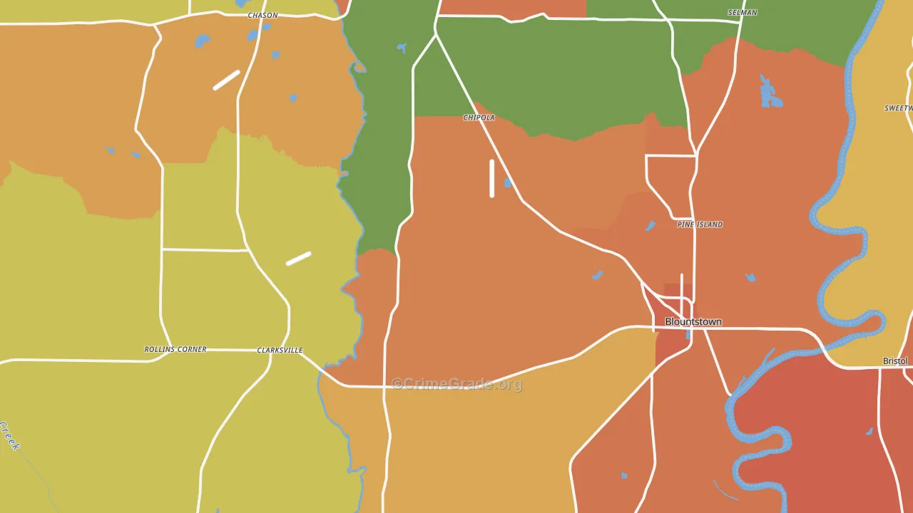 Calhoun County, FL Map of Drug-Related Crime Rates