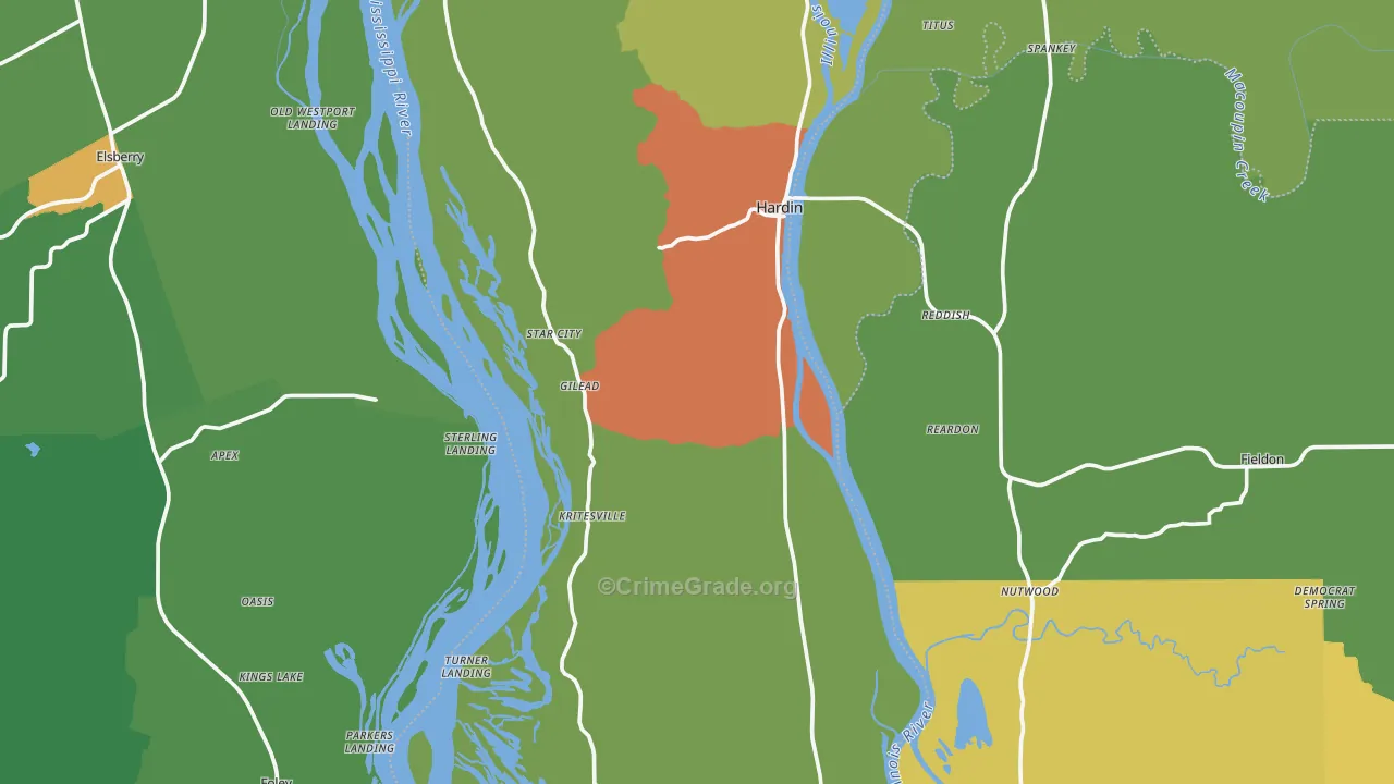 Calhoun County, IL Map of Drug-Related Crime Rates