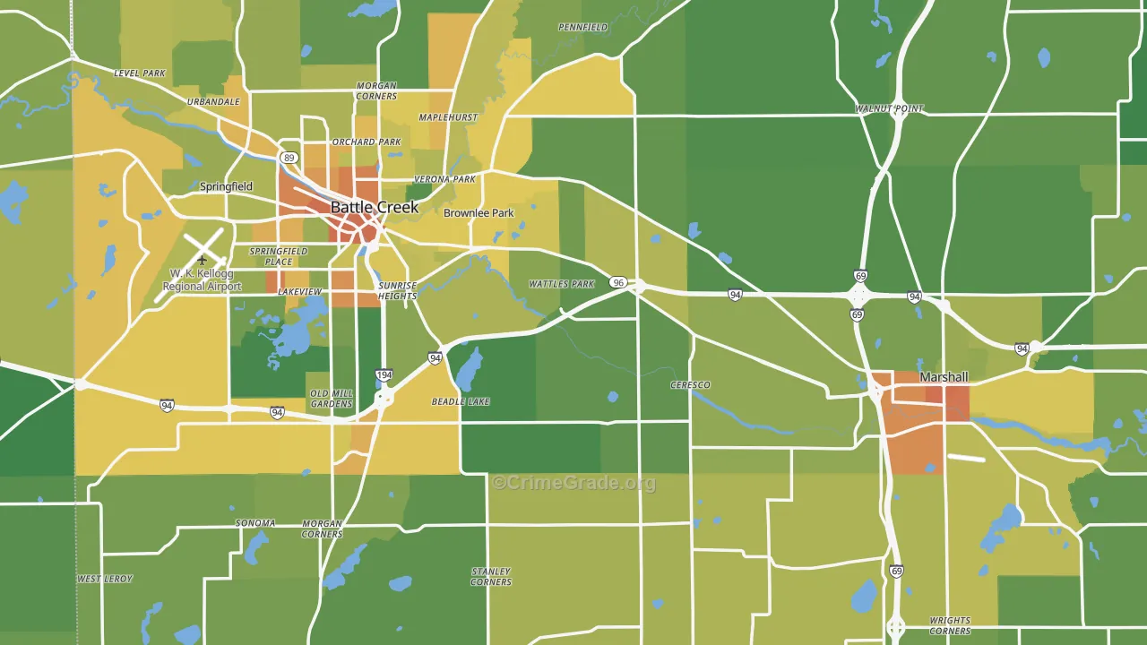 Calhoun County, MI Map of Drug-Related Crime Rates