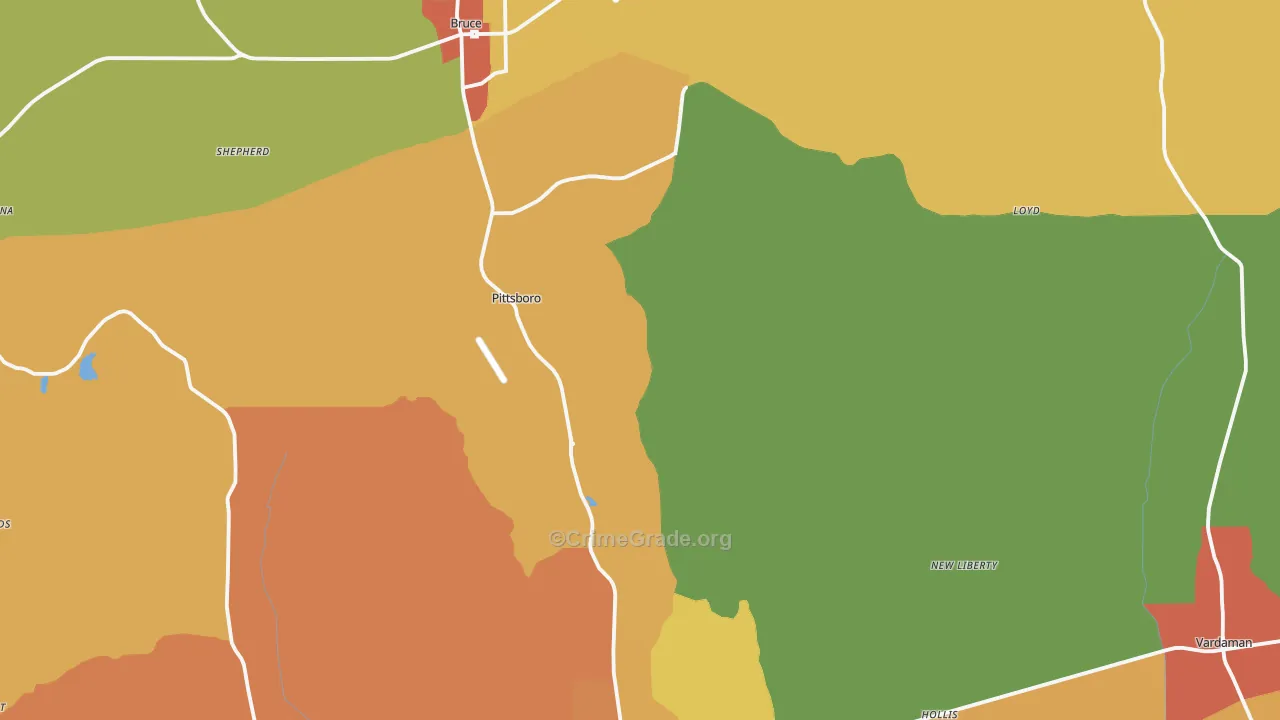 Calhoun County, MS Map of Drug-Related Crime Rates